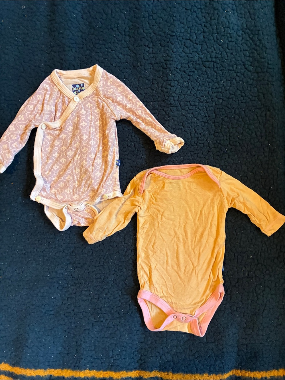 Kicked pants Kids Long-Sleeve One-Piece Bodysuits in Peach and lavender (2)